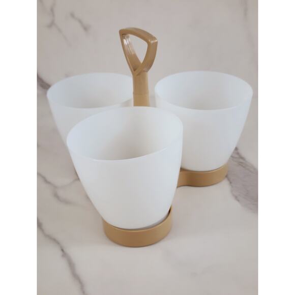 Tupperware Condiment Snack Caddy #757-3 Almond Base 6 3/4" Made in USA Vintage - Picture 3 of 14